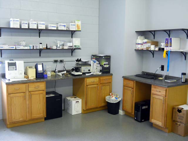 Our laboratory. We offer many tests
        through our in-house laboratory. Faster diagnostics means your
        pet gets the medicines it needs sooner. For certain tests, we
        still send to an outside laboratory where it isn't cost
        effective for our clients to offer them in-house.